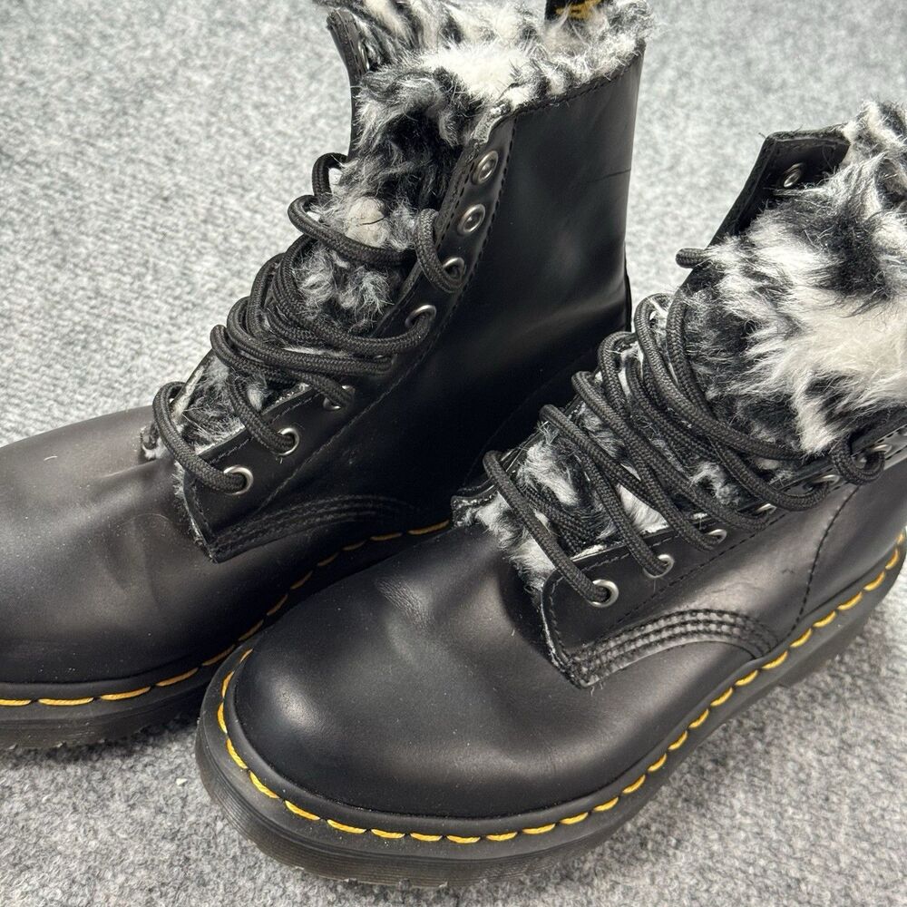Dr Doc Martens 1460 Serena Combat Boots Faux Fur Lined Black Womens 6